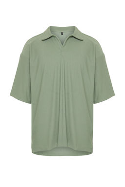 Mint Oversize/Genis Kesim Dokulu K?r?smaz Ottoman Polo Yaka T-Shirt TMNSS23PO00020