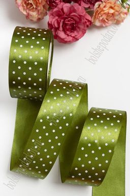 Лента атласная в горошек 4 см*25 ярд (SF-1365) фисташковый №108/1