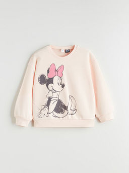 Bisiklet Yaka Minnie Mouse Bask?l? K?z ?ocuk Sweatshirt