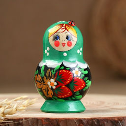 Матрёшка дерево «Божья коровка», зелёное платье, 5 кукольная, 10-12 см
