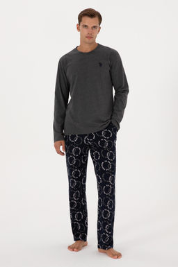 Erkek Antrasit Melanj Pijama Tak_m_ Sepette S_rpriz _ndirim