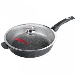 Сковорода с тефлоновым покрытием д30см "Гранит", h7,5см, s0,42см, ручка из термостойкого пластика, стеклянная крышка, подарочная упаковка (Россия)