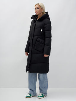 Пальто утепленное стеганное зимнее с капюшоном женское черного цвета 9639Ch - Mtforce фото 3