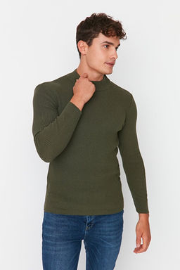 Haki Fitted Pamuklu Dar Kal_p Yar_m Bal_k__ Yaka Fitilli Triko Kazak TMNAW21KZ0568 - Trendyolmilla фото 2