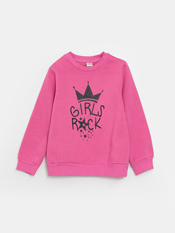 Bisiklet Yaka Bask?l? Uzun Kollu K?z ?ocuk Sweatshirt