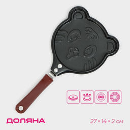 Сковорода Доляна «Котик», d=14 см, пластиковая ручка, антипригарное покрытие, углеродистая сталь, чёрная