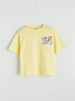 Bisiklet Yaka Lilo ve Stitch Bask?l? K?z ?ocuk Ti??rt