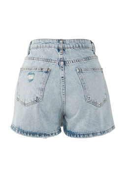 Mavi Dugme Detayl? Kruvaze Yuksek Bel Denim Sort Etek TWOSS22SR0448