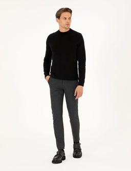 Antrasit Slim Fit _izgili Kanvas Pantolon