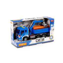 Сити, автомобиль бортовой с манипулятором инерционный (со светом и звуком) (синий) (в коробке)