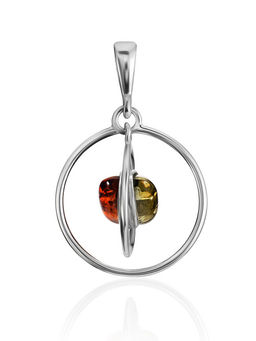 Оригинальная двухсторонняя подвеска Рапсодия с янтарём двух цветов