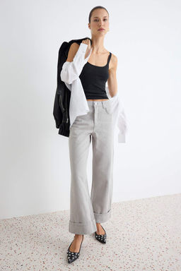 Gri D_K_ML_ Pa_a Detayl_ Y_ksek Bel Wde Leg Jeans TWOAW27JE00052
