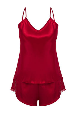 Trendyolmilla Bordo Dantel Detayl? Ip Ask?l? Saten Sortlu Dokuma Pijama Tak?m? THMSS25PT00000 фото 12