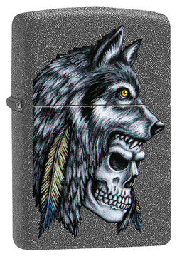 Зажигалка ZIPPO Череп с головой волка | Wolf Skull Feather Design 29863