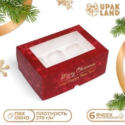 Коробка для 6 капкейков с окном «Счастливый Новый год», 25×17×10 см, упаковка