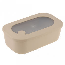 Контейнер для продуктов пластмассовый Нео 0,9л, 21x12,5x7см, прямоугольный, герметичный, с крышкой, латте, клапан для выпуска пара, подходит для СВЧ (Россия)