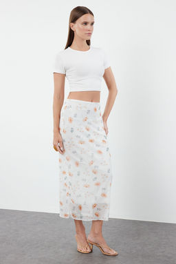 TRENDYOLMILLA Siyah Bel Detayl? Bask?l? Esnek Tul Maxi Orme Etek TWOAW24ET00124  фото 11