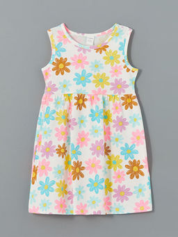 Bisiklet Yaka Bask?l? K?z ?ocuk Penye Elbise