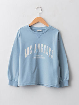 Bisiklet Yaka Bask?l? Uzun Kollu K?z ?ocuk Sweatshirt