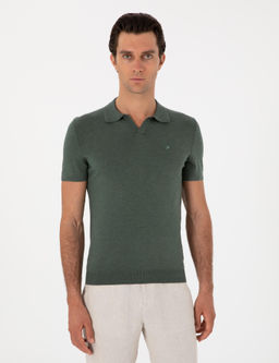 Koyu Ye_il Slim Fit Apa_ Yaka Triko T-shirt