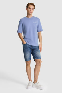 Erkek _ndigo Comfort Fit Bisiklet Yaka Ti__rt