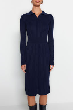 TRENDYOLMILLA Siyah Midi Triko Polo Yaka Elbise TWOAW22EL1376  фото 39