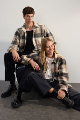 Bej Unisex Regular Fit K?sl?k Kareli Oduncu Gomlek Ceket TMNAW25GO00026