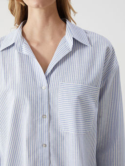 ?izgili Oversize Keten Kar???ml? Kad?n G?mlek