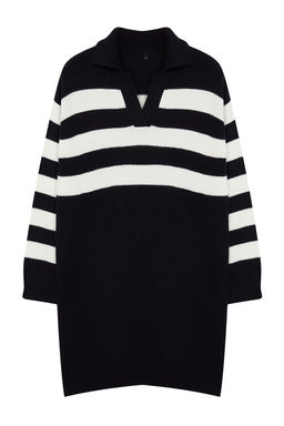 Siyah Cizgili Mini Triko Yumusak Dokulu Elbise TWOAW25EL00074