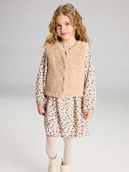 Desenli K?z ?ocuk Elbise ve Yelek