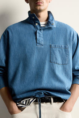 CAMISA POLO DENIM LIGERO LAVADO / Azul claro - Zara фото 5