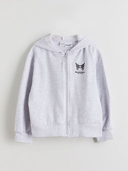 Kap??onlu Hello Kitty Bask?l? K?z ?ocuk Fermuarl? Sweatshirt