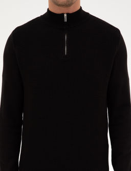 Siyah Slim Fit Dik Yaka Fermuarl_ Triko Kazak - Pierre cardin фото 6