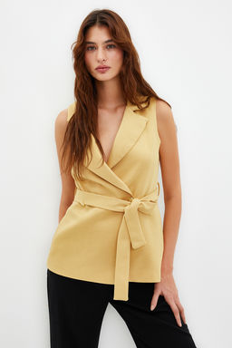 Siyah Regular Kemerli Dokuma Yelek TWOAW23YE00021 - Trendyolmilla фото 11