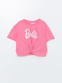 Bisiklet Yaka Barbie Bask?l? K?z ?ocuk Ti??rt