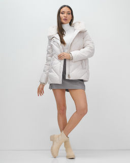 Куртка зимняя женская из овчина стильная и модная бежевого цвета 7348B - Visdeer фото 4