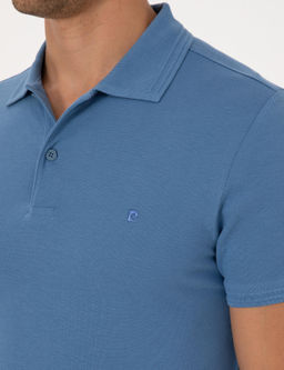 Koyu Mavi Slim Fit %100 Pamuk K_vr_lmaz Polo Yaka Basic Ti__rt