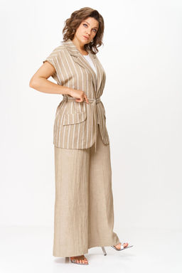 Костюм Michel Chic 1429 бежевый белый , широкая полоска  фото 2