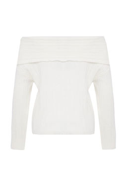 Ekru Yumusak Dokulu Carmen Yaka Triko Kazak TWOAW25KZ00076 - Trendyolmilla фото 7