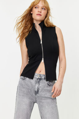 Vizon Dik Yaka Fermuarl? Fitted/Vucuda Oturan Esnek Orme Bluz TWOSS24BZ00070 - Trendyolmilla фото 10
