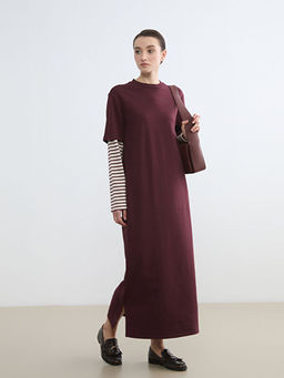 Bisiklet Yaka ?izgili Sweat Elbise