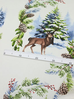 Рогожка Олени в зимнем лесу, ш.1.5м, хлопок-100%, 150гр/м.кв, раппорт 63см - Купава фото 2