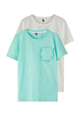 Mint-Ekru 2li K?z Cocuk %100 Pamuk Basic Regular Kal?p Cepli K?sa Kol Orme T-Shirt TKDSS25TS00017