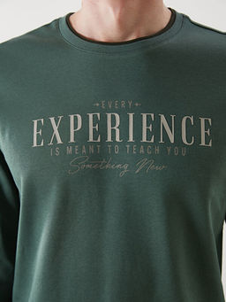 Bisiklet Yaka Uzun Kollu Bask?l? Erkek Sweatshirt