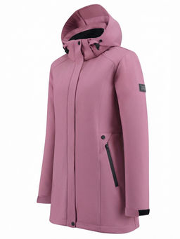 Парка женская софтшелл виндстоппер удлинённая с капюшоном малинового цвета 9614_1M