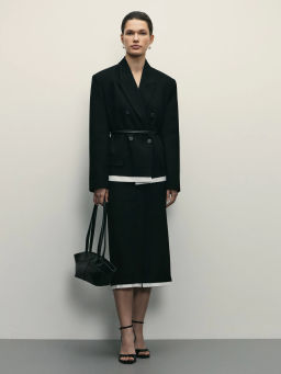 Двубортный жакет с контрастной деталью по низу / Zarina  фото 2