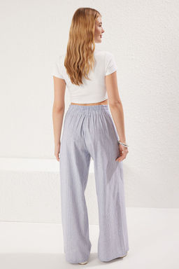 Cok Renkli Cizgili Keten Gorunumlu Wide Leg/Genis Paca Dokuma Pantolon TWOSS25PL00032 Palazzo