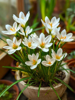 Зефирантес белый в керамическом кашпо, 4 луковицы