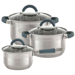 BE-634/6 Набор посуды из нерж.стали 6 пр. с КОВШОМ 2,1л, 3л, 4л стеклян. крышки