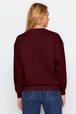 Bordo Kal?n Ici Polarl? Regular/Normal Kal?p Bisiklet Yaka Basic Orme Sweatshirt TWOAW24SW00101